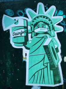 Statue of Liberty with wipes and gloves